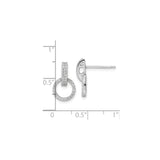 Sterling Silver Dangle Stud Earrings with Cubic Zirconia Interlocking Circle Design