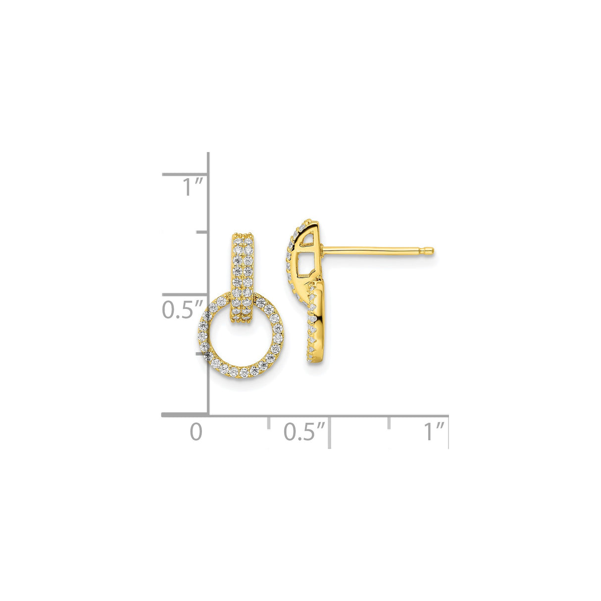 Sterling Silver Dangle Stud Earrings with Cubic Zirconia, Gold Plated Double Hoop Design