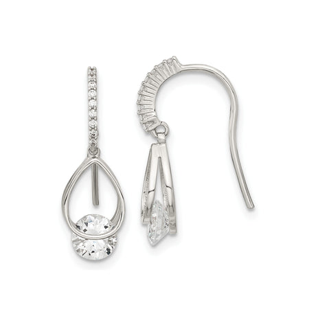 Sterling Silver Drop Earrings with Teardrop Design and Cubic Zirconia Accents