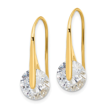 Sterling Silver Drop Earrings with Round Cut Cubic Zirconia, Gold Plated, Modern Lightweight Design