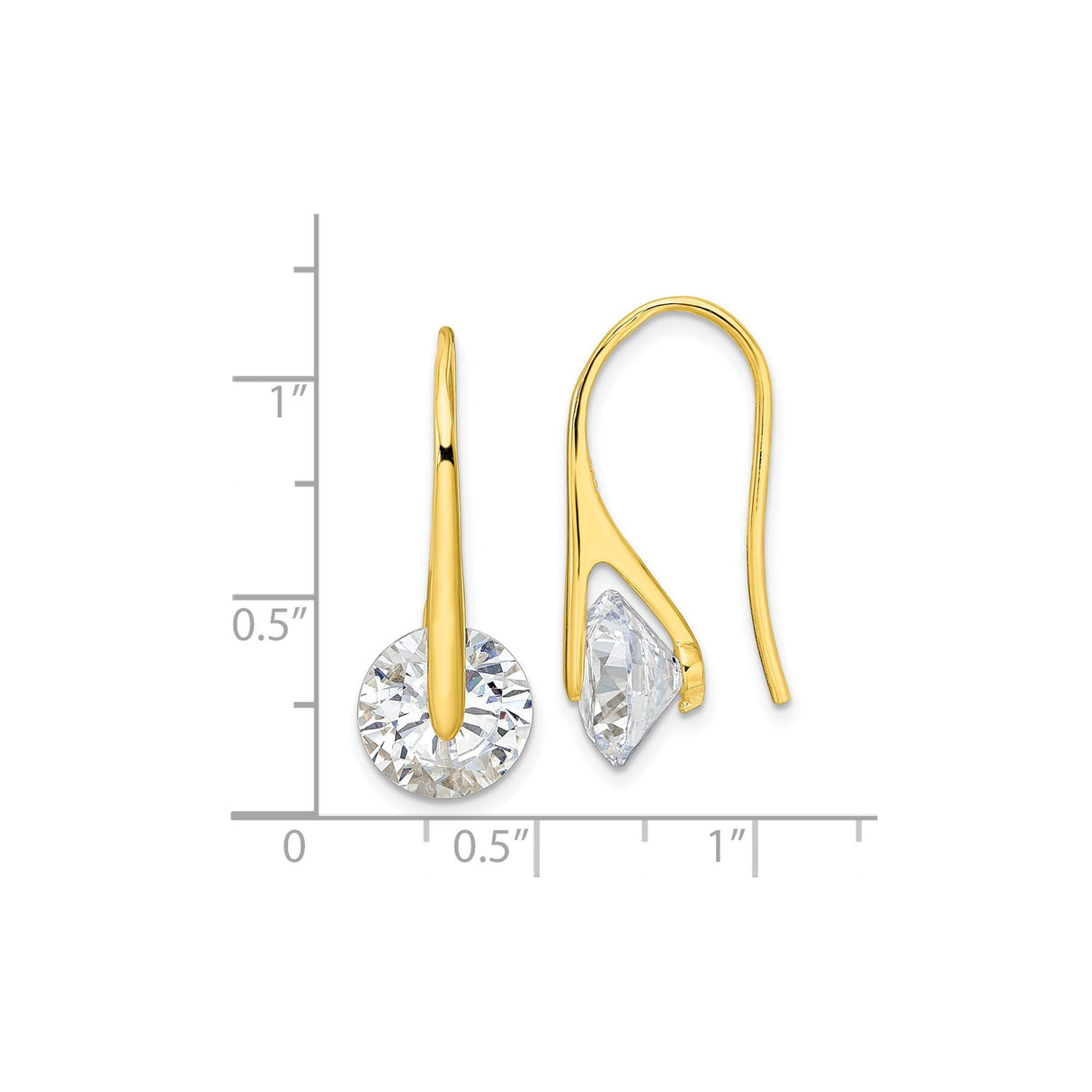 Sterling Silver Drop Earrings with Round Cut Cubic Zirconia, Gold Plated, Modern Lightweight Design
