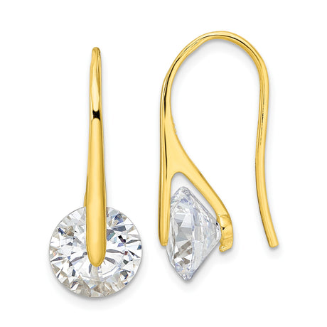 Sterling Silver Drop Earrings with Round Cut Cubic Zirconia, Gold Plated, Modern Lightweight Design