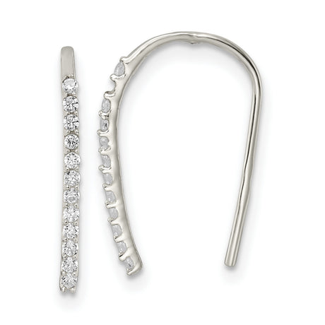 Sterling Silver Ear Climbers with Cubic Zirconia, Minimalist Curved Line Design for Women