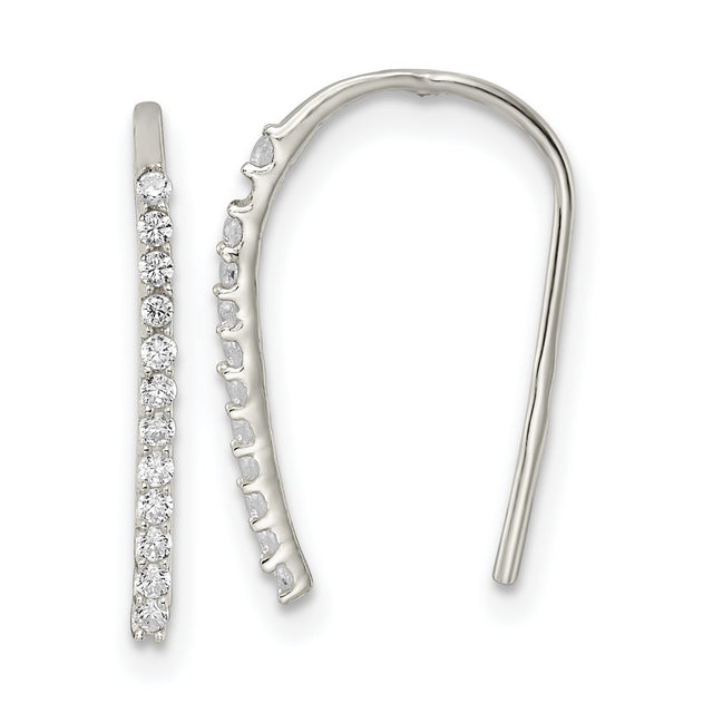 Sterling Silver Ear Climbers with Cubic Zirconia, Minimalist Curved Line Design for Women