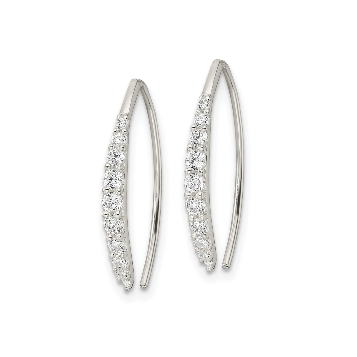 Sterling Silver Ear Climbers with Cubic Zirconia, Curved Bar Minimalist Style for Women