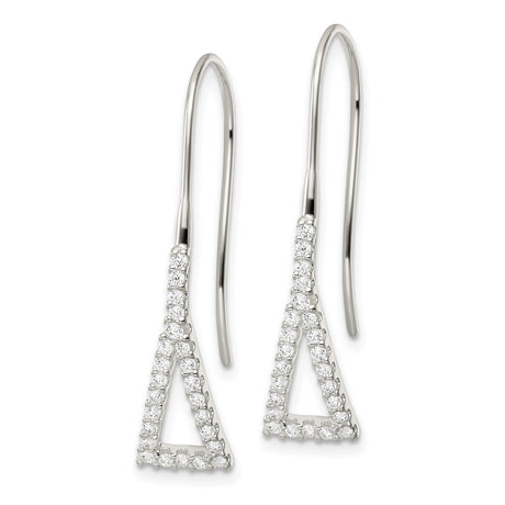 Sterling Silver Dangle Earrings with Cubic Zirconia, Open Triangle Geometric Design