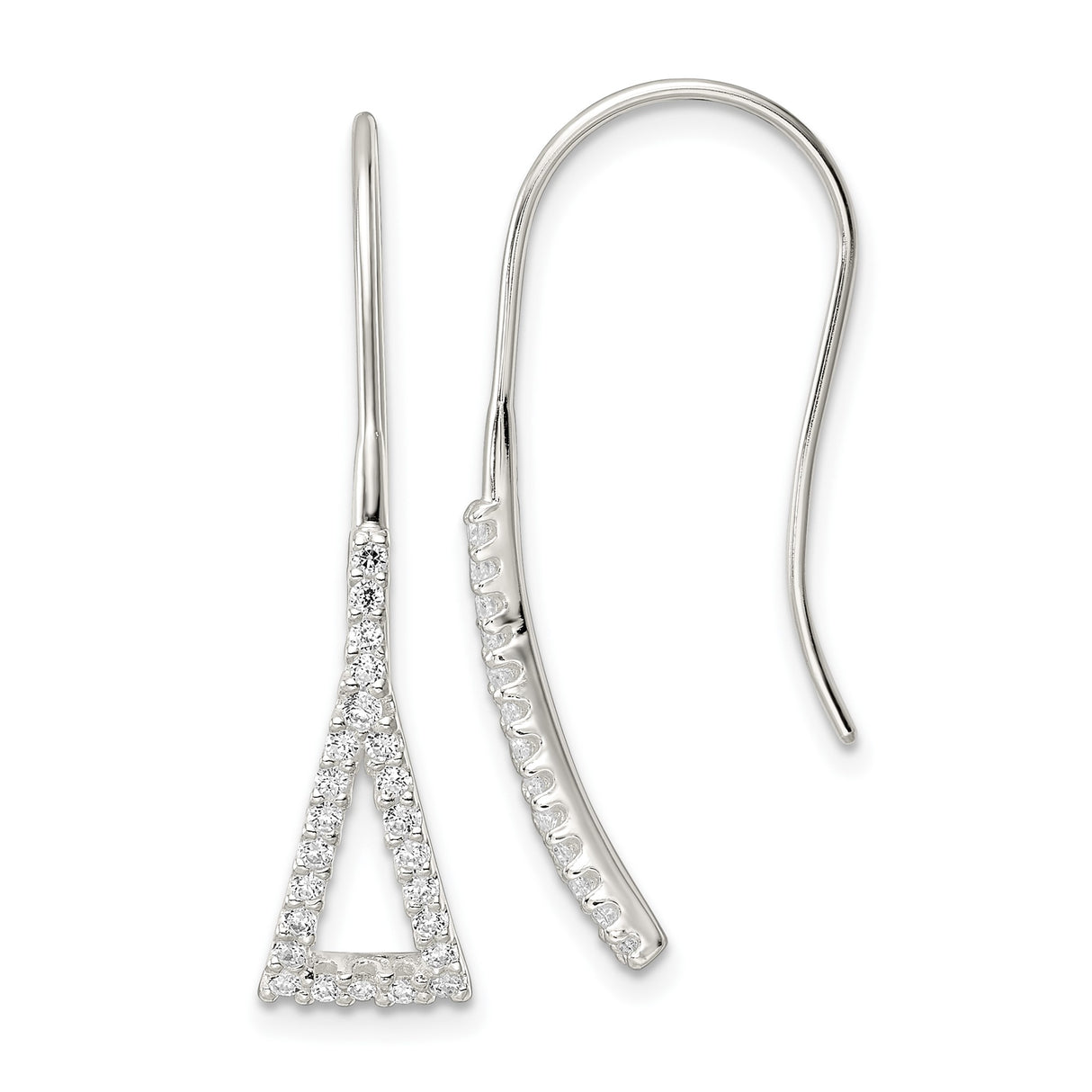 Sterling Silver Dangle Earrings with Cubic Zirconia, Open Triangle Geometric Design