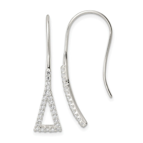 Sterling Silver Dangle Earrings with Cubic Zirconia, Open Triangle Geometric Design