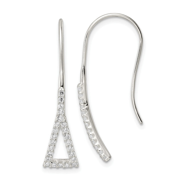 Sterling Silver Dangle Earrings with Cubic Zirconia, Open Triangle Geometric Design