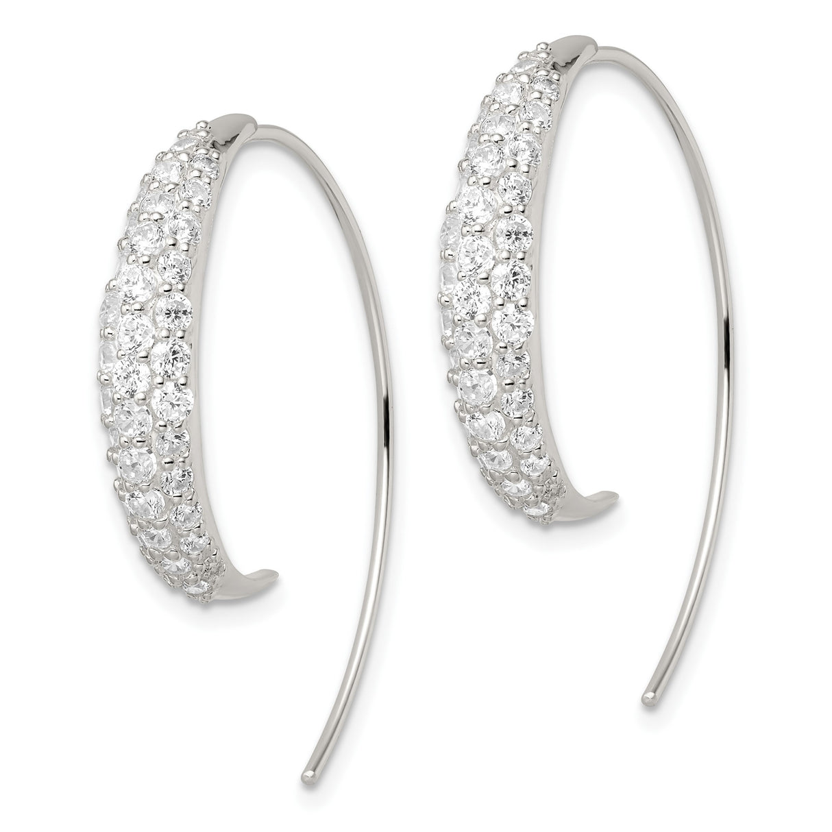 Sterling Silver Hoop Earrings with Cubic Zirconia, Curved Modern Design for Women