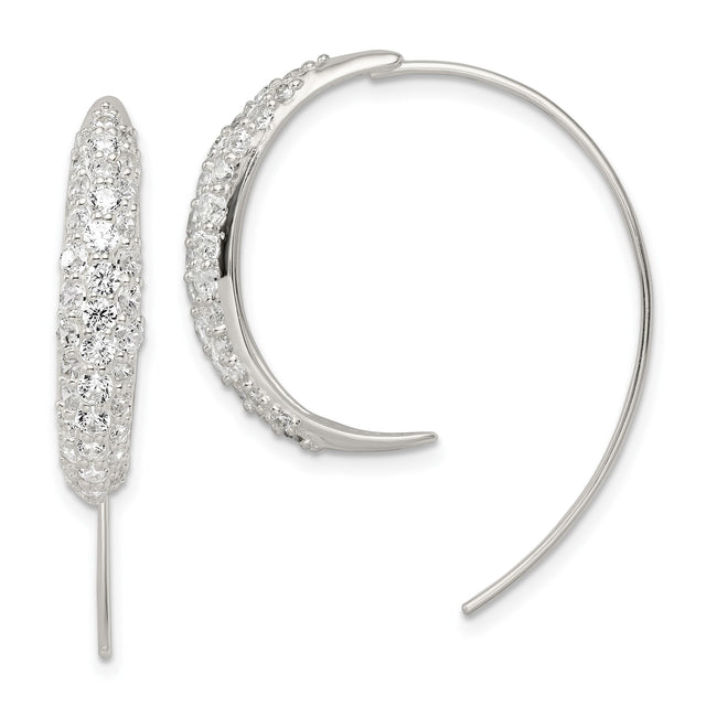 Sterling Silver Hoop Earrings with Cubic Zirconia, Curved Modern Design for Women
