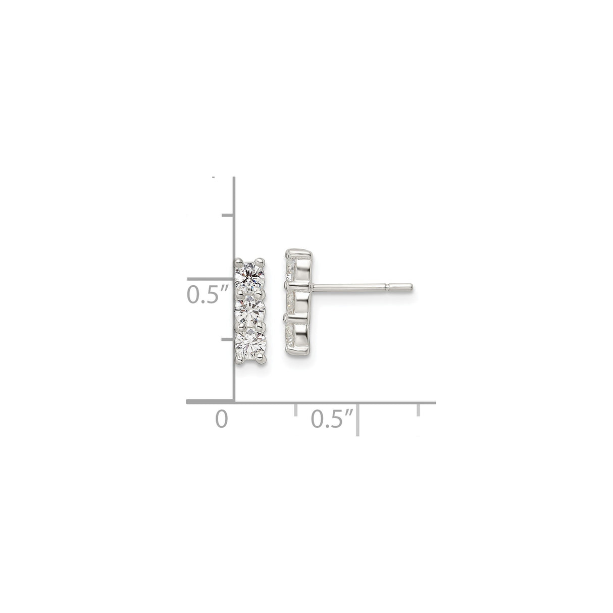 Sterling Silver Vertical Bar Studs with Four CZ Stones