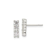 Sterling Silver Vertical Bar Stud Earrings for Women with Four Clear Cubic Zirconia Stones in Prong Setting, Elegant Minimalist Silver Jewelry for Everyday Wear, Stackable CZ Post Bar Studs