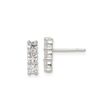 Sterling Silver Vertical Bar Stud Earrings for Women with Four Clear Cubic Zirconia Stones in Prong Setting, Elegant Minimalist Silver Jewelry for Everyday Wear, Stackable CZ Post Bar Studs
