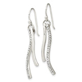 Sterling Silver Dangle Earrings with Cubic Zirconia, Curved Minimalist Drop Style for Women