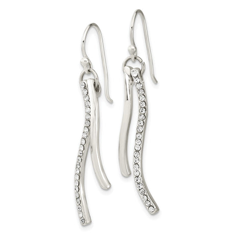 Sterling Silver Dangle Earrings with Cubic Zirconia, Curved Minimalist Drop Style for Women