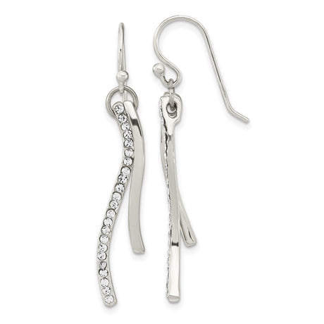 Sterling Silver Dangle Earrings with Cubic Zirconia, Curved Minimalist Drop Style for Women