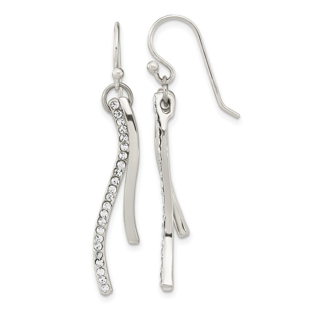 Sterling Silver Dangle Earrings with Cubic Zirconia, Curved Minimalist Drop Style for Women