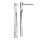 Sterling Silver Drop Earrings with Cubic Zirconia, Linear Bar Design, Polished Finish