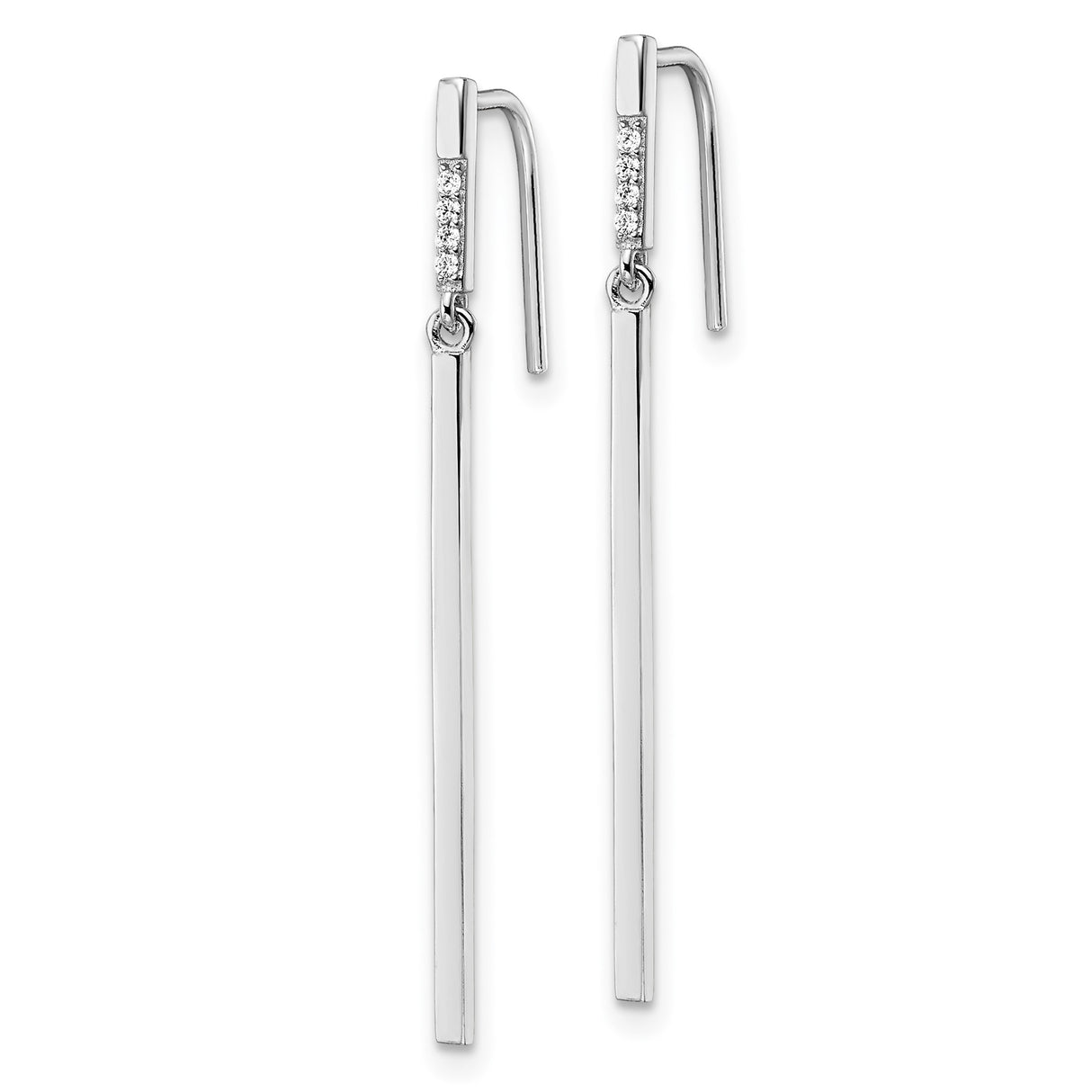 Sterling Silver Drop Earrings with Cubic Zirconia, Vertical Bar Design, Modern Minimalist Style