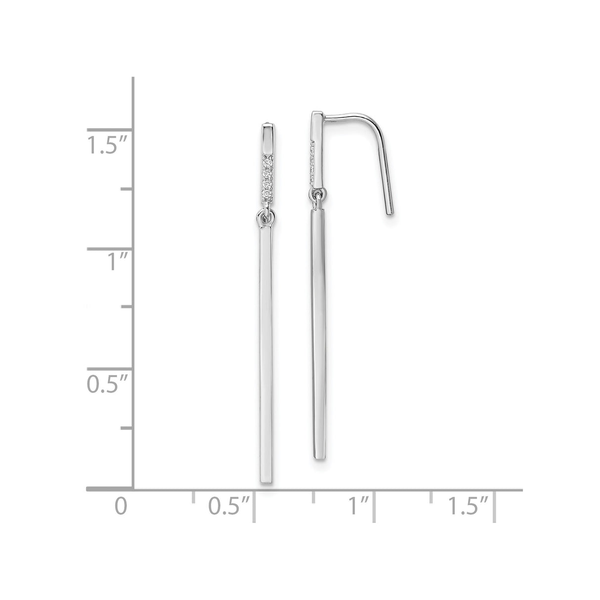 Sterling Silver Drop Earrings with Cubic Zirconia, Vertical Bar Design, Modern Minimalist Style