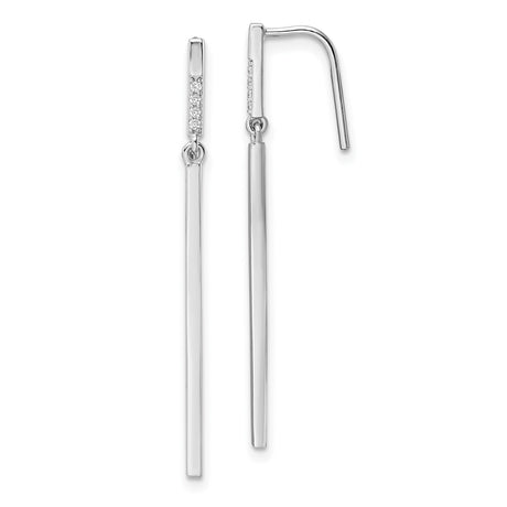 Sterling Silver Drop Earrings with Cubic Zirconia, Vertical Bar Design, Modern Minimalist Style
