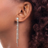 Sterling Silver Dangle Earrings with Cubic Zirconia Stud and Multi Strand Beaded Chains