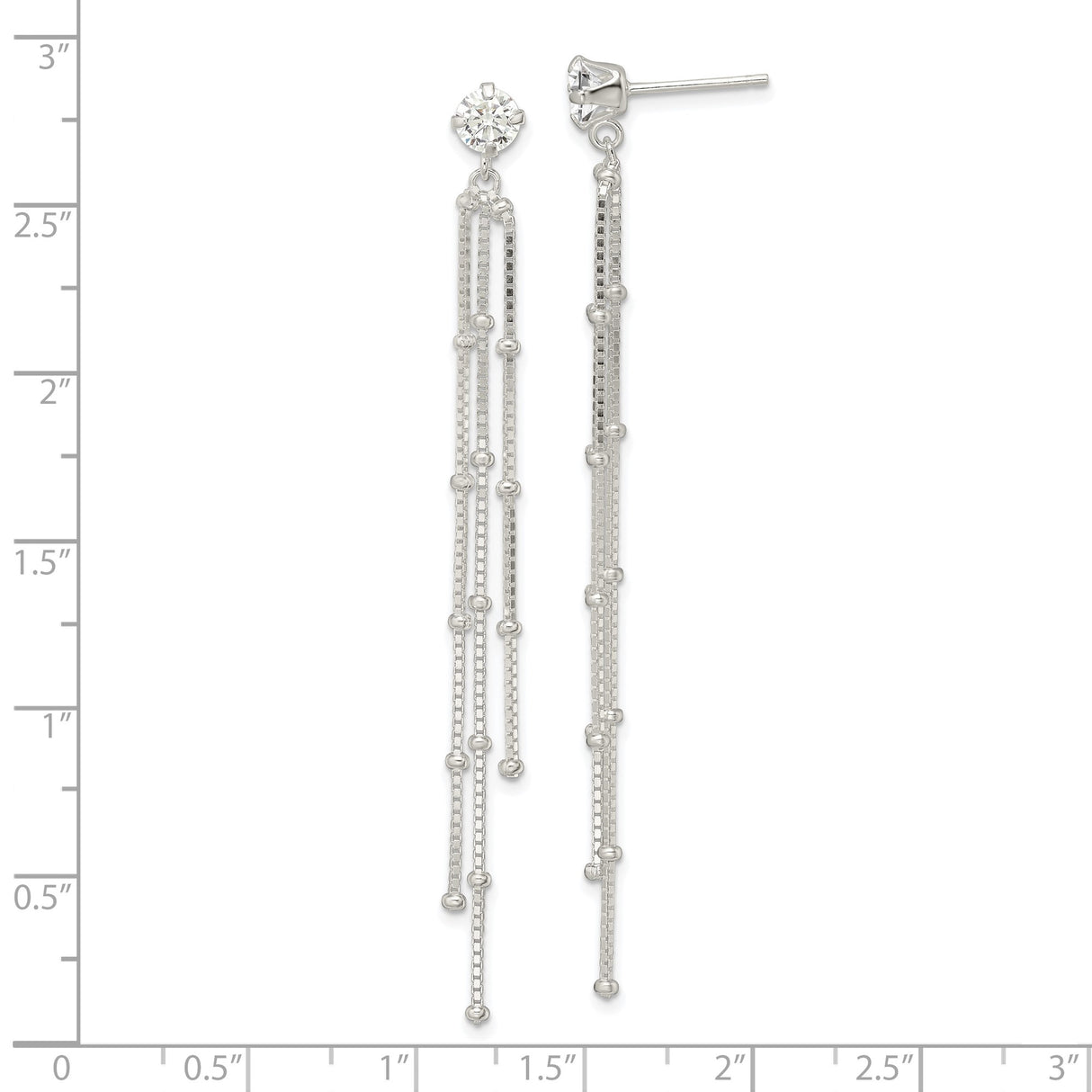 Sterling Silver Dangle Earrings with Cubic Zirconia Stud and Multi Strand Beaded Chains