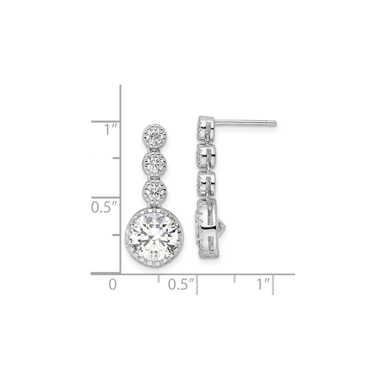 Sterling Silver Dangle Earrings with Graduated Bezel-Set Cubic Zirconia