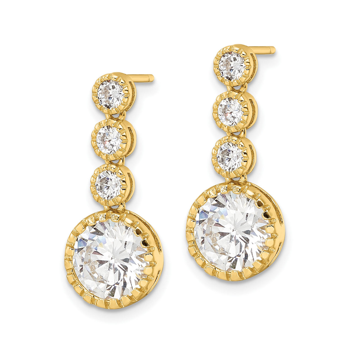 Sterling Silver Drop Earrings with Cubic Zirconia, Vertical Four-Stone Dangle Design for Women