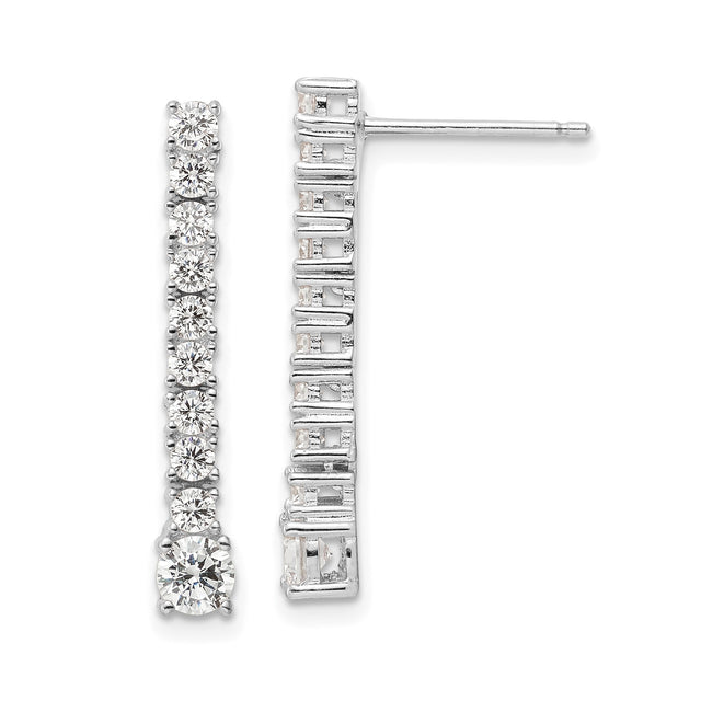Sterling Silver Drop Earrings with Cubic Zirconia, Linear Dangle Design for Women