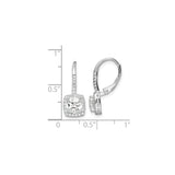 Sterling Silver Drop Earrings with Cushion Cut Cubic Zirconia and Halo Accents