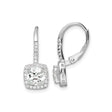 Sterling Silver Drop Earrings with Cushion Cut Cubic Zirconia and Halo Accents