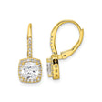 Sterling Silver Leverback Drop Earrings with Cushion-Cut Cubic Zirconia and Halo Setting