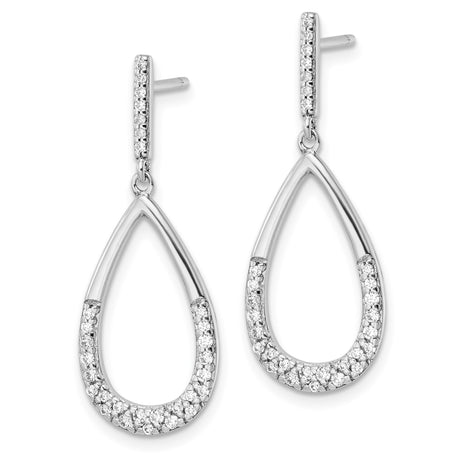 Sterling Silver Teardrop Dangle Earrings with Cubic Zirconia, Modern Half-Pave Design