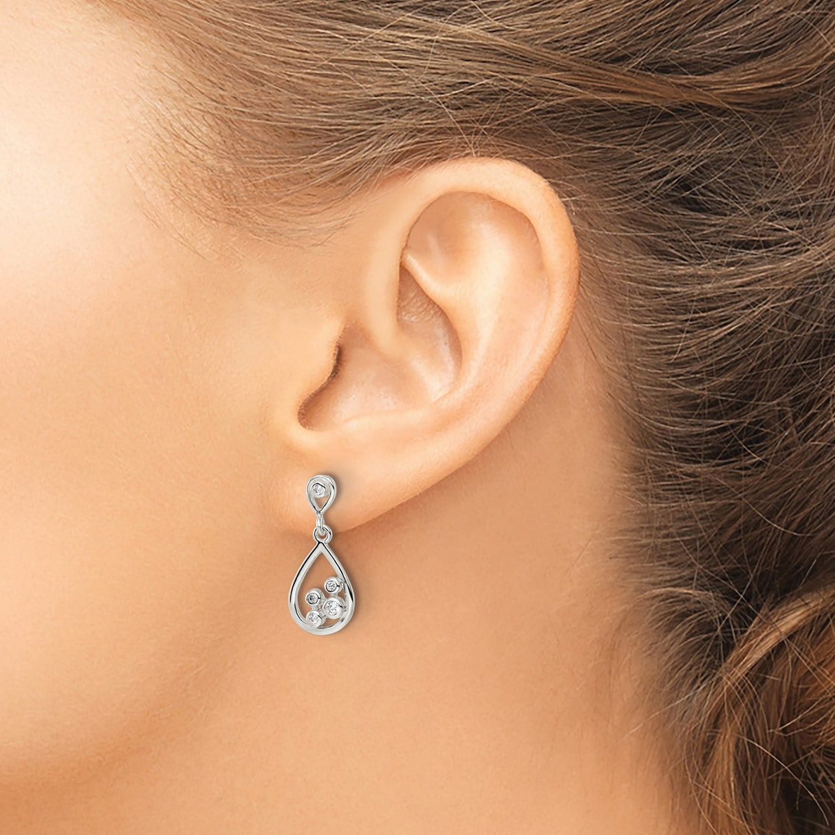 Sterling Silver Teardrop Dangle Earrings with Cubic Zirconia and Open Frame Design