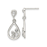 Sterling Silver Teardrop Dangle Earrings with Cubic Zirconia and Open Frame Design