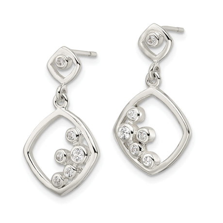Sterling Silver Dangle Earrings with Cubic Zirconia, Geometric Drop Design for Women