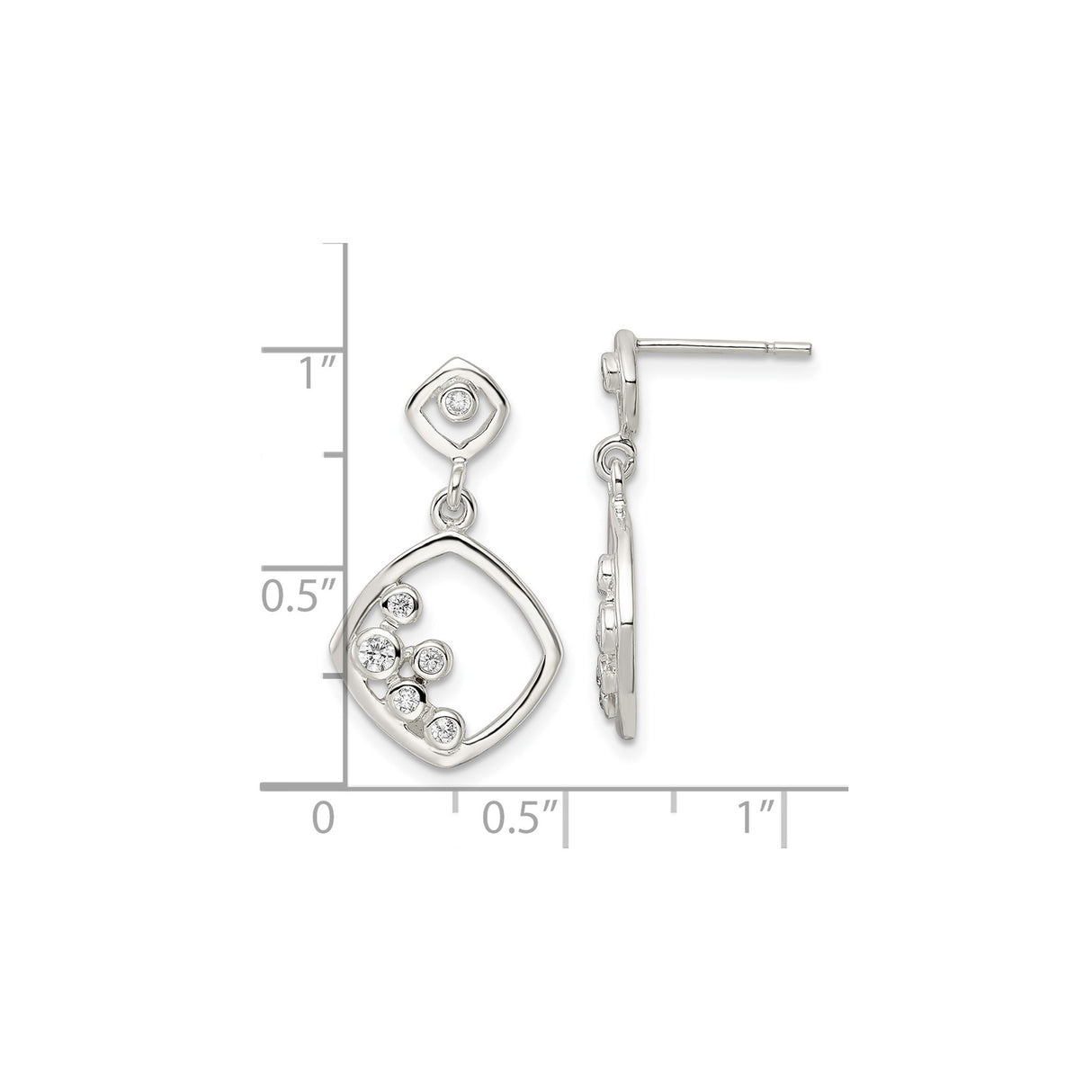 Sterling Silver Dangle Earrings with Cubic Zirconia, Geometric Drop Design for Women