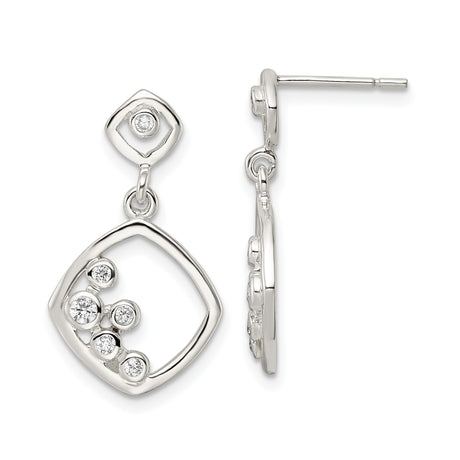 Sterling Silver Dangle Earrings with Cubic Zirconia, Geometric Drop Design for Women