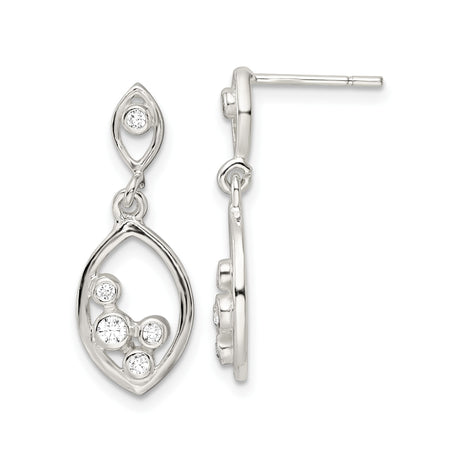 Sterling Silver Dangle Earrings with Cubic Zirconia and Marquise Open Frame Design