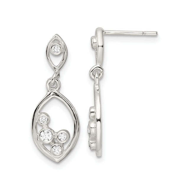 Sterling Silver Dangle Earrings with Cubic Zirconia and Marquise Open Frame Design