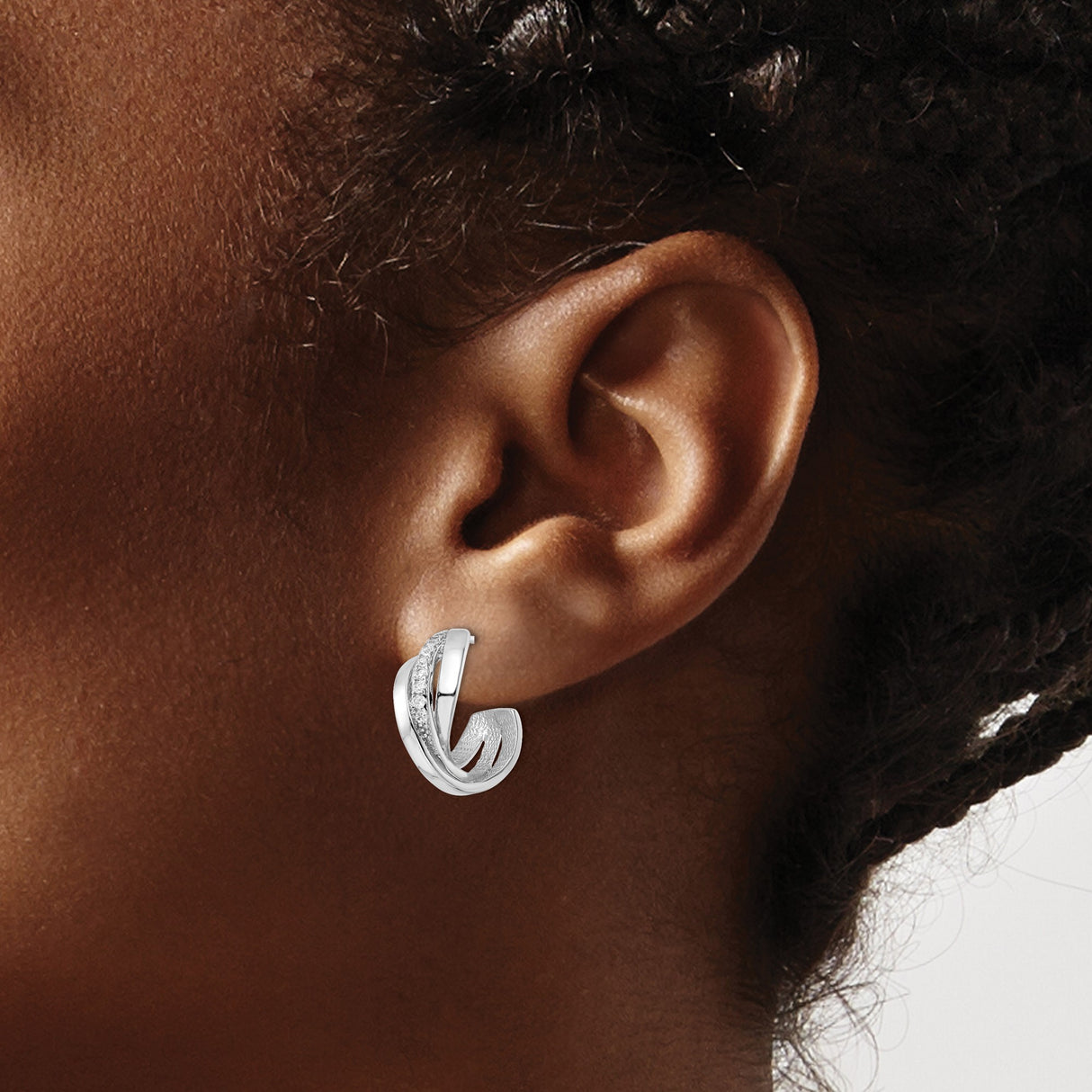 Sterling Silver Twist Hoop Earrings with Cubic Zirconia, Crossover Lightweight Design for Women