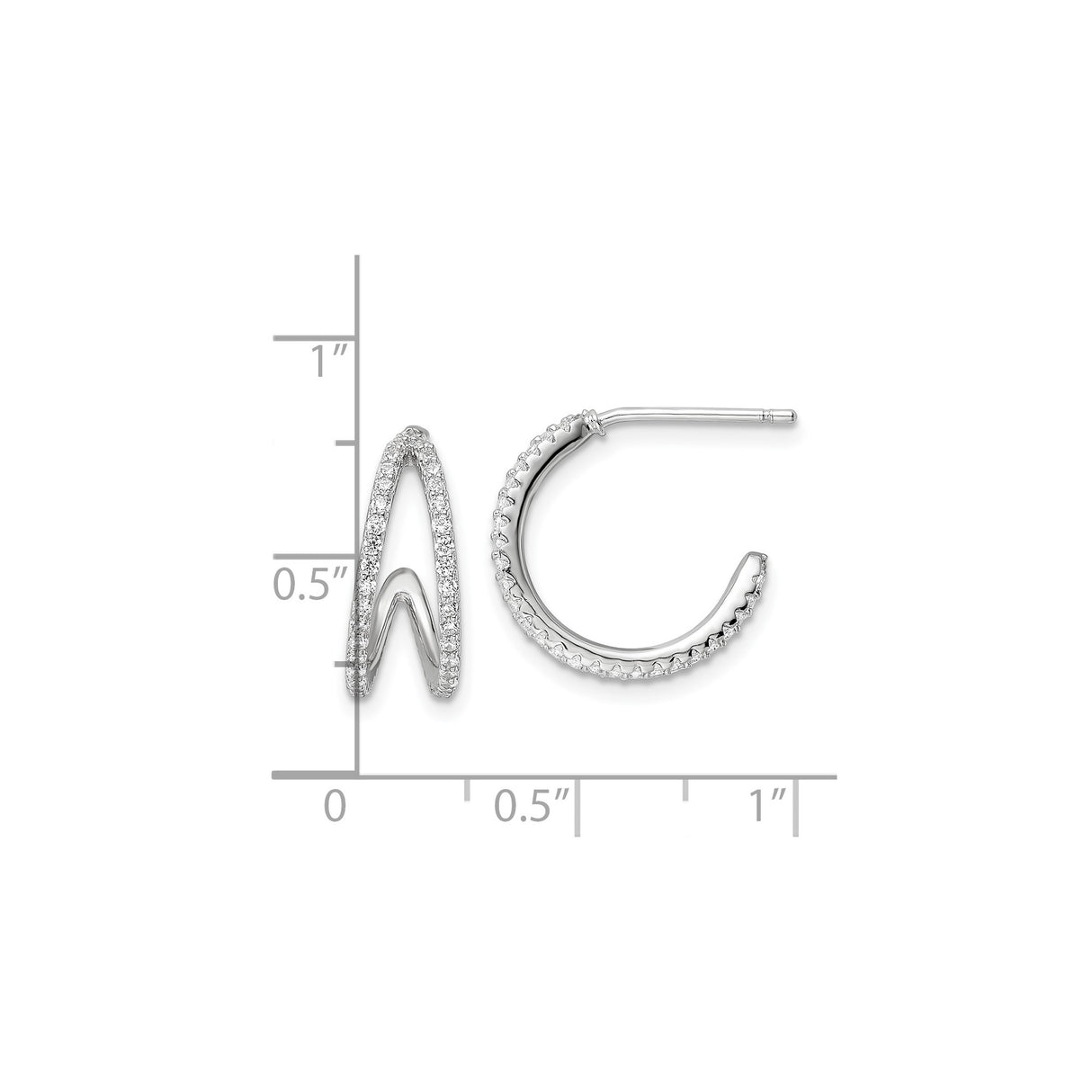 Sterling Silver Hoop Earrings with Cubic Zirconia, V-Shape Wave Design, Modern Formal Style