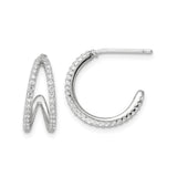 Sterling Silver Hoop Earrings with Cubic Zirconia, V-Shape Wave Design, Modern Formal Style