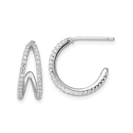 Sterling Silver Hoop Earrings with Cubic Zirconia, V-Shape Wave Design, Modern Formal Style