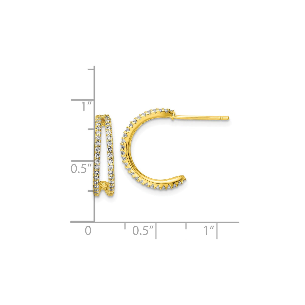 Sterling Silver Hoop Earrings with Cubic Zirconia, Gold Plated, Modern Polished Finish