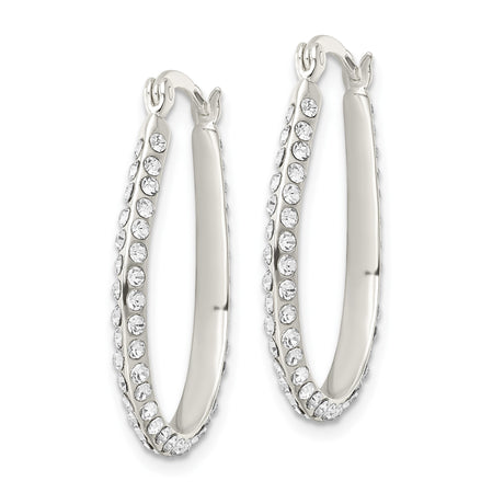 Sterling Silver Oval Hoop Earrings with Cubic Zirconia, Polished Lightweight Design for Women