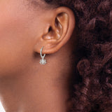 Sterling Silver Hoop Earrings with Cubic Zirconia, Lotus Flower Charms, Boho Yoga Style