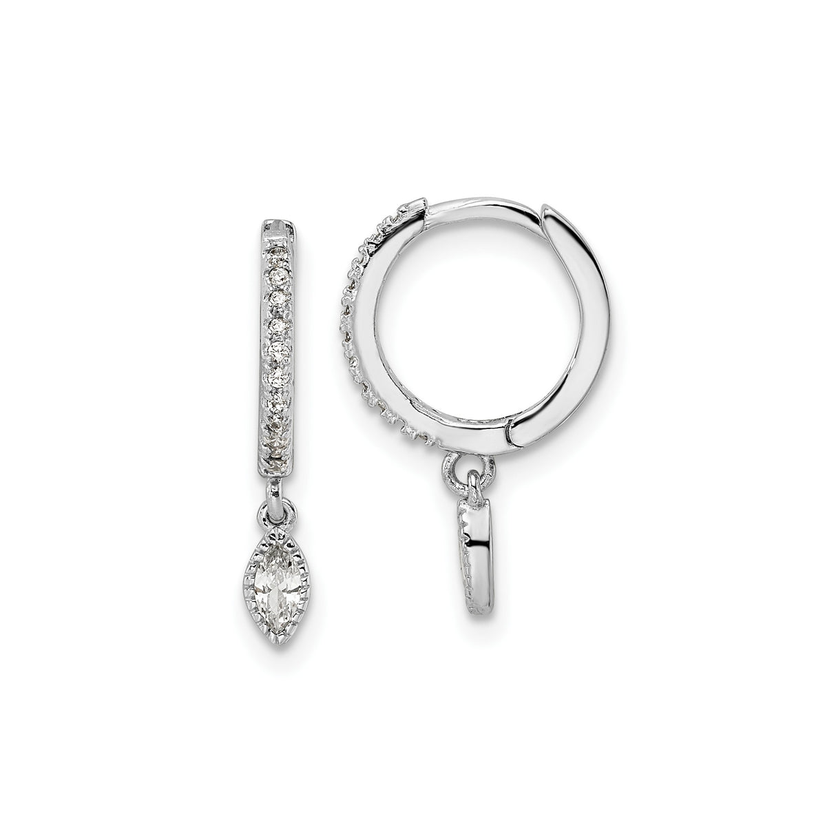 Sterling Silver Dangle Hoop Earrings with Marquise Cubic Zirconia and Pavé Setting